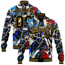 Load image into Gallery viewer, Custom Graffiti Pattern Black-Old Gold Grunge Art 3D Bomber Full-Snap Varsity Letterman Jacket