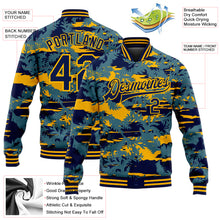 Загрузить изображение в средство просмотра галереи, Custom Navy Gold Thuja Branch 3D Pattern Design Bomber Full-Snap Varsity Letterman Jacket