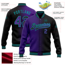 Загрузить изображение в средство просмотра галереи, Custom Black Purple-Teal Bomber Full-Snap Varsity Letterman Gradient Fashion Jacket