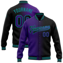 Загрузить изображение в средство просмотра галереи, Custom Black Purple-Teal Bomber Full-Snap Varsity Letterman Gradient Fashion Jacket