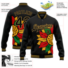 Charger l'image dans la galerie, Custom Black Old Gold Red-Kelly Green Black History Month 3D Pattern Design Bomber Full-Snap Varsity Letterman Jacket