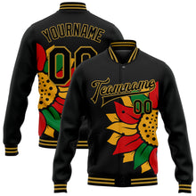 Charger l'image dans la galerie, Custom Black Old Gold Red-Kelly Green Black History Month 3D Pattern Design Bomber Full-Snap Varsity Letterman Jacket