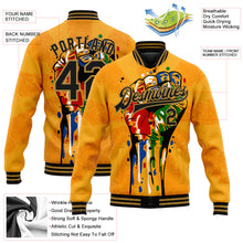 Laden Sie das Bild in den Galerie-Viewer, Custom Gold Black-Old Gold Black History Month 3D Pattern Design Bomber Full-Snap Varsity Letterman Jacket