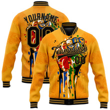 Laden Sie das Bild in den Galerie-Viewer, Custom Gold Black-Old Gold Black History Month 3D Pattern Design Bomber Full-Snap Varsity Letterman Jacket