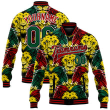 Charger l'image dans la galerie, Custom Black Kelly Green Red-Gold Black History Month Lion 3D Pattern Design Bomber Full-Snap Varsity Letterman Jacket