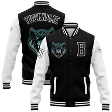 Laden Sie das Bild in den Galerie-Viewer, Custom Black White 3D Pattern Design Bomber Full-Snap Varsity Letterman Jacket