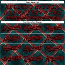 Laden Sie das Bild in den Galerie-Viewer, Custom Midnight Green Black-Red Check Board 3D Pattern Design Bomber Full-Snap Varsity Letterman Jacket