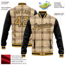 Laden Sie das Bild in den Galerie-Viewer, Custom City Cream Old Gold Black-Light Pink Check Board 3D Pattern Design Bomber Full-Snap Varsity Letterman Jacket