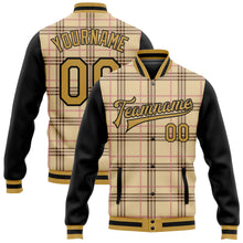 Laden Sie das Bild in den Galerie-Viewer, Custom City Cream Old Gold Black-Light Pink Check Board 3D Pattern Design Bomber Full-Snap Varsity Letterman Jacket