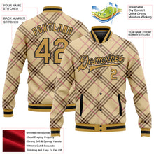 Laden Sie das Bild in den Galerie-Viewer, Custom City Cream Old Gold Black-Light Pink Check Board 3D Pattern Design Bomber Full-Snap Varsity Letterman Jacket