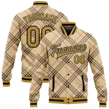 Laden Sie das Bild in den Galerie-Viewer, Custom City Cream Old Gold Black-Light Pink Check Board 3D Pattern Design Bomber Full-Snap Varsity Letterman Jacket