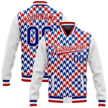 Laden Sie das Bild in den Galerie-Viewer, Custom White Royal-Red Check Board 3D Pattern Design Bomber Full-Snap Varsity Letterman Jacket