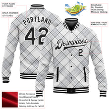 Laden Sie das Bild in den Galerie-Viewer, Custom White Black Check Board 3D Pattern Design Bomber Full-Snap Varsity Letterman Jacket