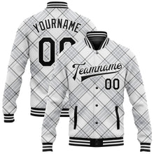 Laden Sie das Bild in den Galerie-Viewer, Custom White Black Check Board 3D Pattern Design Bomber Full-Snap Varsity Letterman Jacket