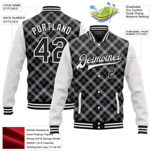 Laden Sie das Bild in den Galerie-Viewer, Custom Black White Check Board 3D Pattern Design Bomber Full-Snap Varsity Letterman Jacket