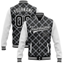 Laden Sie das Bild in den Galerie-Viewer, Custom Black White Check Board 3D Pattern Design Bomber Full-Snap Varsity Letterman Jacket