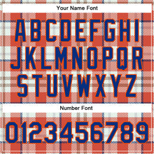 Laden Sie das Bild in den Galerie-Viewer, Custom Orange Royal-White Check Board 3D Pattern Design Bomber Full-Snap Varsity Letterman Jacket