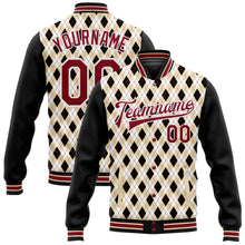 Laden Sie das Bild in den Galerie-Viewer, Custom City Cream Crimson-Black Check Board 3D Pattern Design Bomber Full-Snap Varsity Letterman Jacket
