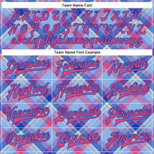 Laden Sie das Bild in den Galerie-Viewer, Custom Light Blue Neon Pink Thunder Blue-Cream Check Board 3D Pattern Design Bomber Full-Snap Varsity Letterman Jacket