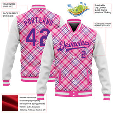 Laden Sie das Bild in den Galerie-Viewer, Custom Light Pink Purple-Pink Check Board 3D Pattern Design Bomber Full-Snap Varsity Letterman Jacket