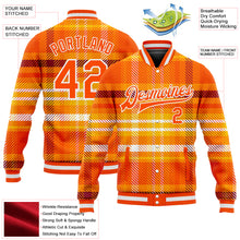 Laden Sie das Bild in den Galerie-Viewer, Custom Orange White Check Board 3D Pattern Design Bomber Full-Snap Varsity Letterman Jacket