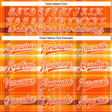 Laden Sie das Bild in den Galerie-Viewer, Custom Orange White Check Board 3D Pattern Design Bomber Full-Snap Varsity Letterman Jacket