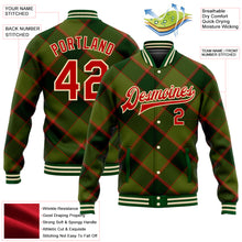 Laden Sie das Bild in den Galerie-Viewer, Custom Green Red-Cream Check Board 3D Pattern Design Bomber Full-Snap Varsity Letterman Jacket