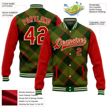 Laden Sie das Bild in den Galerie-Viewer, Custom Green Red-Cream Check Board 3D Pattern Design Bomber Full-Snap Varsity Letterman Jacket