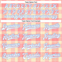 Laden Sie das Bild in den Galerie-Viewer, Custom Medium Pink White-Light Blue Classic Western Plaid 3D Pattern Design Bomber Full-Snap Varsity Letterman Jacket