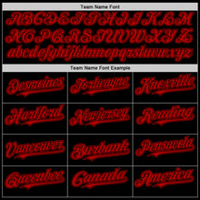 Load image into Gallery viewer, Custom Black Red Bomber Full-Snap Varsity Letterman Hoodie Jacket