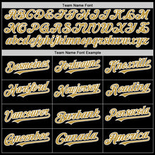 Загрузить изображение в средство просмотра галереи, Custom Black Old Gold-White Bomber Full-Snap Varsity Letterman Hoodie Jacket