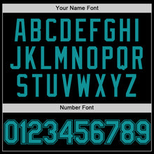 Load image into Gallery viewer, Custom Black Teal Bomber Full-Snap Varsity Letterman Hoodie Jacket