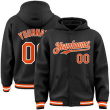 Load image into Gallery viewer, Custom Black Orange-White Bomber Full-Snap Varsity Letterman Hoodie Jacket