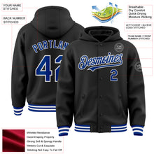 Загрузить изображение в средство просмотра галереи, Custom Black Royal-White Bomber Full-Snap Varsity Letterman Hoodie Jacket
