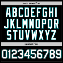 Charger l'image dans la galerie, Custom Black White-Teal Bomber Full-Snap Varsity Letterman Hoodie Jacket