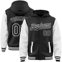 Charger l'image dans la galerie, Custom Black White Bomber Full-Snap Varsity Letterman Two Tone Hoodie Jacket