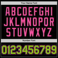 Load image into Gallery viewer, Custom Black Neon Green-Pink Bomber Full-Snap Varsity Letterman Two Tone Hoodie Jacket