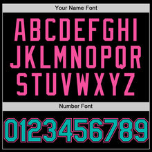 Load image into Gallery viewer, Custom Black Aqua-Pink Bomber Full-Snap Varsity Letterman Two Tone Hoodie Jacket