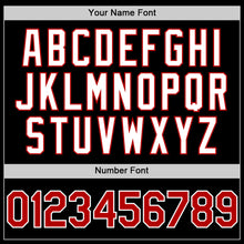 Load image into Gallery viewer, Custom Black Red-White Bomber Full-Snap Varsity Letterman Two Tone Hoodie Jacket