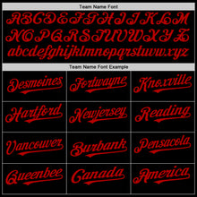 Load image into Gallery viewer, Custom Black Red Bomber Full-Snap Varsity Letterman Two Tone Hoodie Jacket