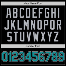 Load image into Gallery viewer, Custom Black Teal-Gray Bomber Full-Snap Varsity Letterman Two Tone Hoodie Jacket