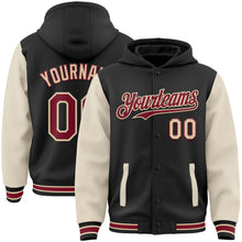 Load image into Gallery viewer, Custom Black Crimson Cream-City Cream Bomber Full-Snap Varsity Letterman Two Tone Hoodie Jacket