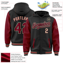 Load image into Gallery viewer, Custom Black Crimson-City Cream Bomber Full-Snap Varsity Letterman Two Tone Hoodie Jacket
