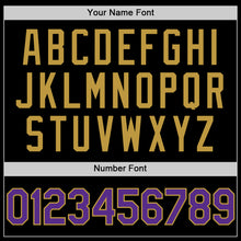 Загрузить изображение в средство просмотра галереи, Custom Black Purple-Old Gold Bomber Full-Snap Varsity Letterman Two Tone Hoodie Jacket