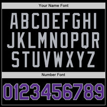 Load image into Gallery viewer, Custom Black Purple-Gray Bomber Full-Snap Varsity Letterman Two Tone Hoodie Jacket