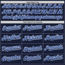 Load image into Gallery viewer, Custom Navy Royal-White Bomber Full-Snap Varsity Letterman Two Tone Hoodie Jacket