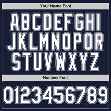 Загрузить изображение в средство просмотра галереи, Custom Navy White-Gray Bomber Full-Snap Varsity Letterman Two Tone Hoodie Jacket