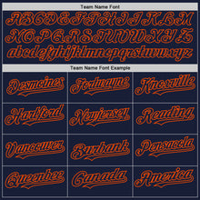 Load image into Gallery viewer, Custom Navy Orange Bomber Full-Snap Varsity Letterman Two Tone Hoodie Jacket