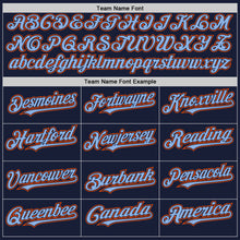 Load image into Gallery viewer, Custom Navy Light Blue-Orange Bomber Full-Snap Varsity Letterman Two Tone Hoodie Jacket