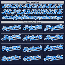 Load image into Gallery viewer, Custom Navy Powder Blue-White Bomber Full-Snap Varsity Letterman Two Tone Hoodie Jacket